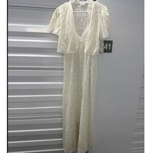 Donna Richard Gilligan O'Malley Vintage Lace dress Robe Set Ivory Medium 2 piece